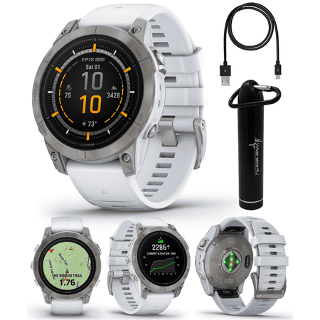 Garmin epix Pro (Gen 2) Sapphire Edition, 47mm, High Performance Smartwatch, Advanced Training Technology, Built-in Flashlight, Whitestone with Wearable4U Power Bank Bundle
