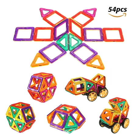 Preschool Foam Block 54Pcs 3D Magnetic Tiles Set Magnetic Building Blocks Toys - Educational Tiles Block Toy Kit for Preschool Kids Boys and Girls ()
