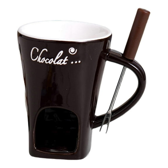 Chocolate Fondue Mug 130ml Ceramic Chocolate Fondue Coffee Cup with Forks Melting Mugs for Chocolate Cheese Butter Easy to Clean Versatile M[YJD]