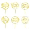 thumbnail image 2 of Adorno para tartas Keoysek con diseño de feliz cumpleaños, acrílico dorado, 6 unidades, 2 of 7