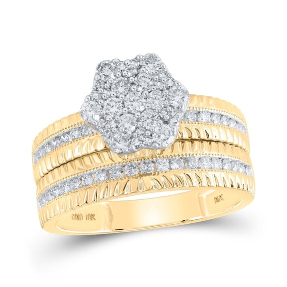 10K Yellow Gold His Hers Round Dia. Cluster Matching Wedding Set 1ctw, Women's Sz: 5-10, Men's Sz: 7-13
