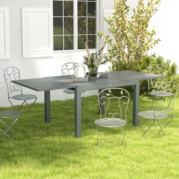 Outsunny Extendable Patio Table for 6-8 People, Aluminum Frame Rectangle Outdoor Dining Table, for Backyard, Dark Gray