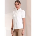thumbnail image 4 of Camisa con botones para mujer 2023 Blusa de manga corta con ribete en contraste blanco L, 4 of 6