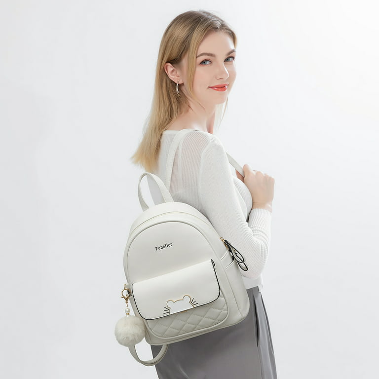 Cheruty Mini Backpack Women Leather Small Backpack Purse for Teen Girl Travel Backpack Cute School Bookbags Ladies Satchel Bags Beige, Women's