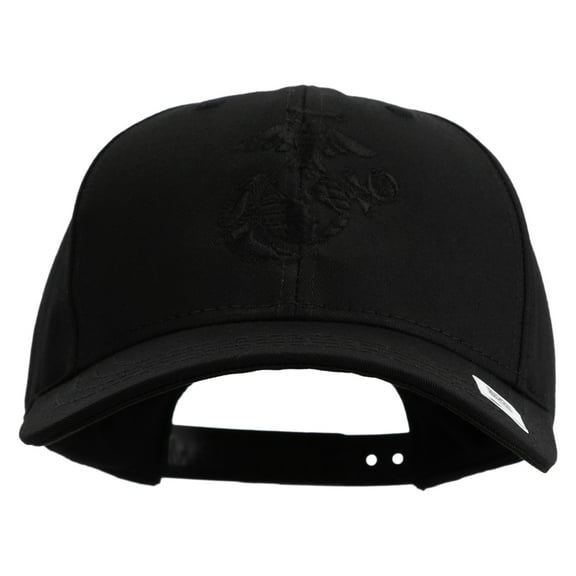 US Marine Corps Seal Embroidered 6 Panel Structured Cotton Twill Cap Made in USA - Black OSFM