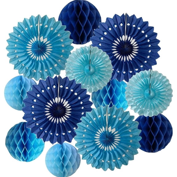 Blue Honeycomb Balls & Tissue Paper Fans, 12-Piece Party Decorations for Weddings & Birthdays