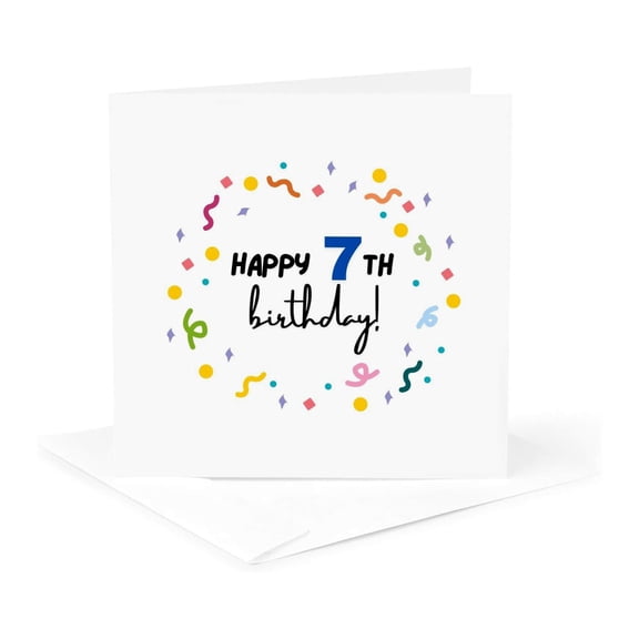 3drose, Text of Happy Birthday Turning 7 - Confetti, 1 Greeting Card with Envelope