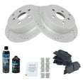 thumbnail image 2 of TRQ Performance Drilled Slotted Rotor & Metallic Brake Pad Rear Kit w/Chemicals BKA16308, 2 of 8