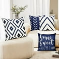 thumbnail image 2 of Decorative Throw Pillow Covers 20x20 Inch Blue Pillow Covers for Couch Sofa Living Room Bedroom car,Farmhouse Outdoor Throw Pillow Cover,Modern Geometric Linen Square Throw Pillow Case Set of 4, 2 of 6