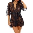 thumbnail image 2 of Mujeres Kimono Camisón Lencería de encaje Bata Sexy Malla Ropa de dormir, XL, Negro Noticed XX000064-22, 2 of 7