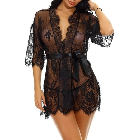 

Dido Women Kimono Nightgown Lace Lingerie Robe Hot Mesh Nightwear