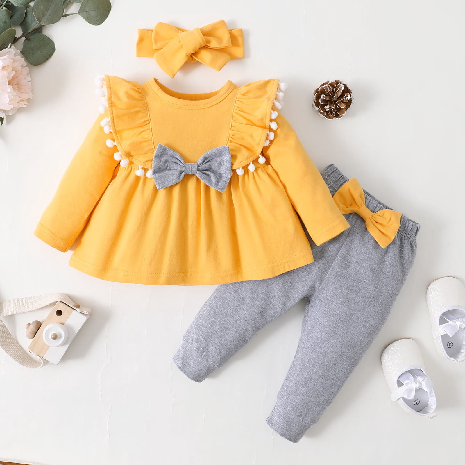 NIEWTR Baby Girls Long Sleeve Round Neckline Tops Pants Set Baby Girl Fall Winter Clothes Toddler Girl Gift Set 0 6 12 18 24 Months 2T 3T ,9-12 Months