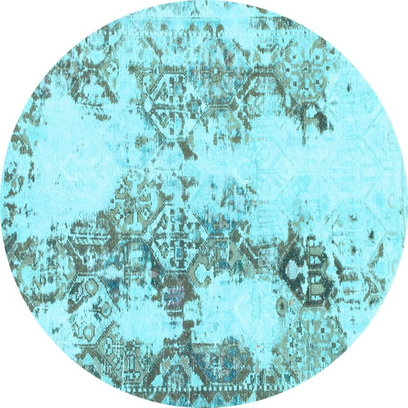 Ahgly Company Indoor Round Abstract Light Blue Modern Area Rugs, 6' Round