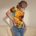 thumbnail image 3 of KLL Women 's Crew Neck Bodysuit Jumpsuits Sunflower Blue Sky Print Short onesies Stretch T Shirts, 3 of 5