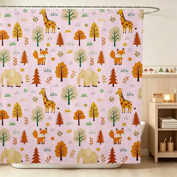 Erosebridal Giraffe Shower Curtain 72Wx72L for Girls, Pink Forest Waterproof Bathroom Curtain