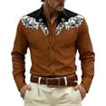 thumbnail image 2 of Western Cowboys Dress Shirts for Men Long Sleeve Button Lapel Top Casual Carnival Theme Classic Comfortable Mens Shirt Brown L, 2 of 4