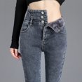 thumbnail image 1 of Pantalones vaqueros térmicos de lana gruesa para mujer, Jeans ajustados cálidos de cintura alta, pantalones de lápiz elásticos con botones, Jeans de terciopelo informales para mamá, Invierno, 1 of 4