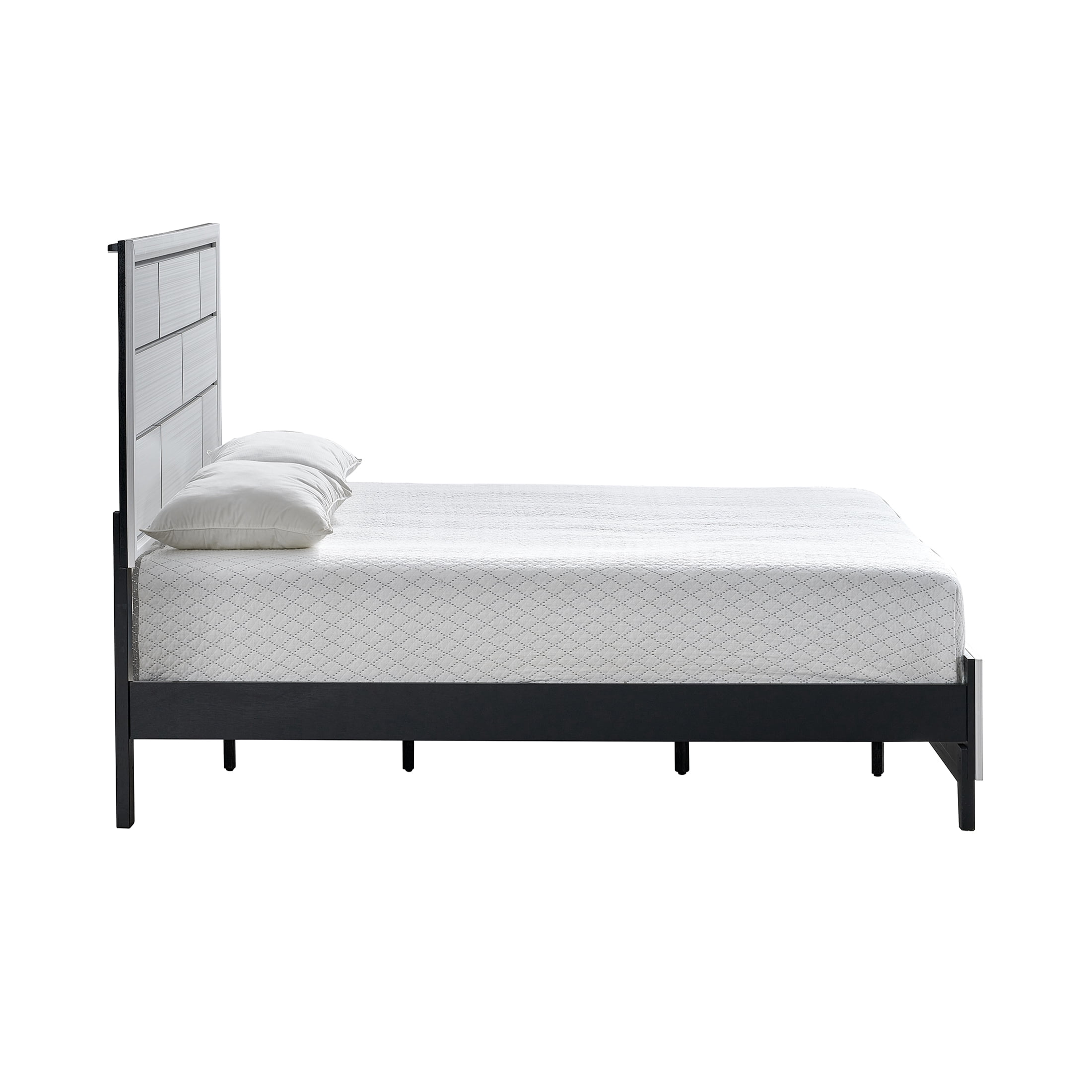JERFIT White King Size Panel Bed with Wood Frame, Modern Platform Bedroom Furniture for Master Bedroom