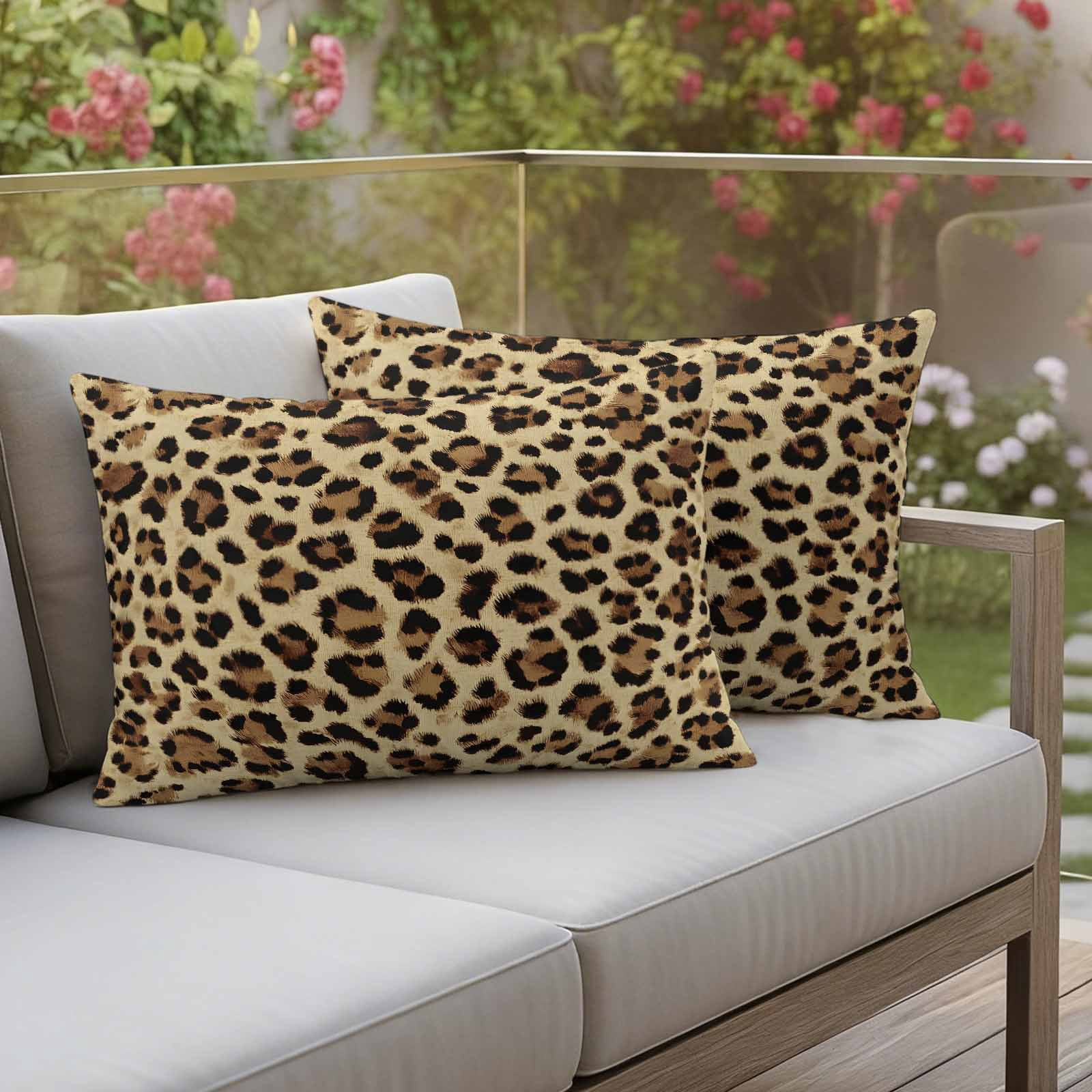 Leopard Outdoor Waterproof Pillow Covers, Farmhouse Brown Animals Art Modern Decorative Rectangle Throw Pillowcase Sofa Cushion Sham for Patio/Couch/Chair, 20"x12" 2 Pack