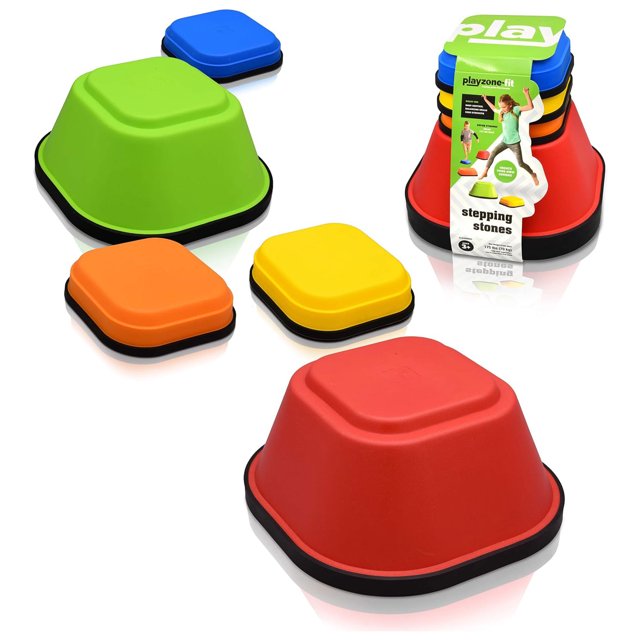 Playzone-Fit Balance Stepping Stones for Kids 2 Fun Sizes, Set of 5, Multicolor