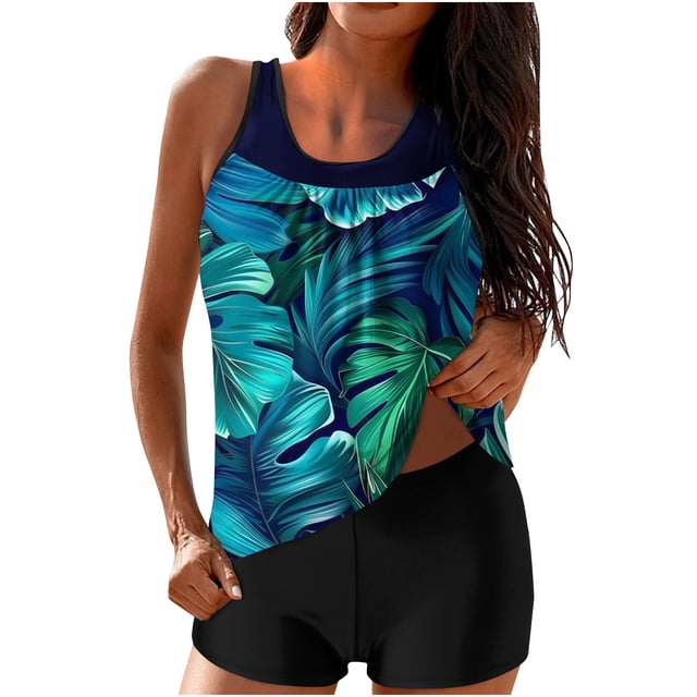 Traje de Baño de Dos Piezas para Mujeres Traje de Baño Conservador con Correa de Espalda Y Control Del Vientre, Conjuntos Cortos de Playa para Mujeres