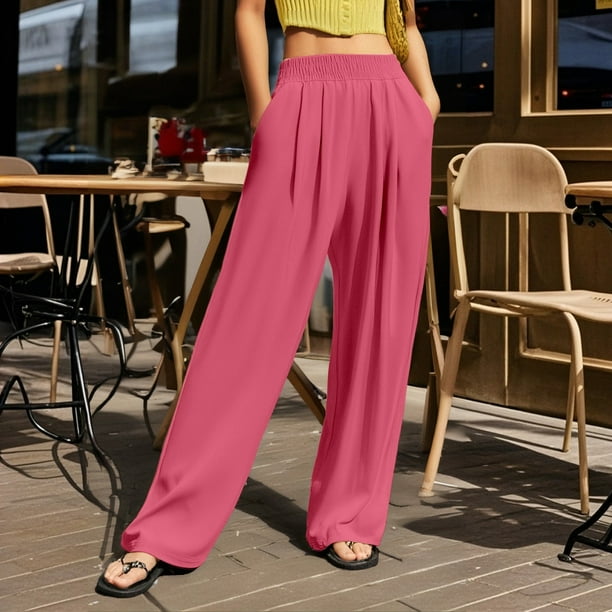 WILLBEST Pantalones Casuales de Mujer con Cintura Alta y Pierna Ancha para Uso Diario, Actividades al Aire Libre y Comodidad En el Hogar con Un Diseño Arrugado Único. Extra Grande