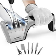 4-in-1 longzon [4 stage] Knife Sharpener with a Pair of Cut-Resistant Glove, Original Premium Polish Blades, Best Kitchen Knife Sharpener Really Works for Ceramic and Steel Knives, Scissors.