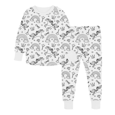 

Yzengfg Kid DIY Hand Painted Homewear Set Colouring Pajama Sets For Boy And Girl Can Play With And Wear White Size 6-7 Years
