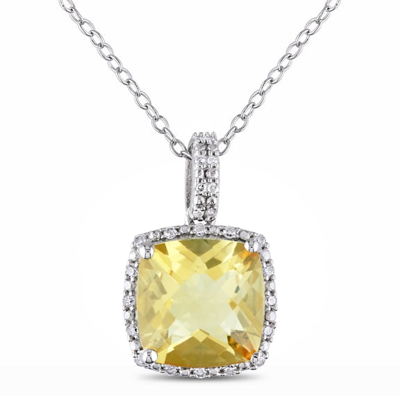Everly Women's 4ct TGW Citrine and 1/10ct TW Diamond Sterling Silver Halo Pendant with Chain
