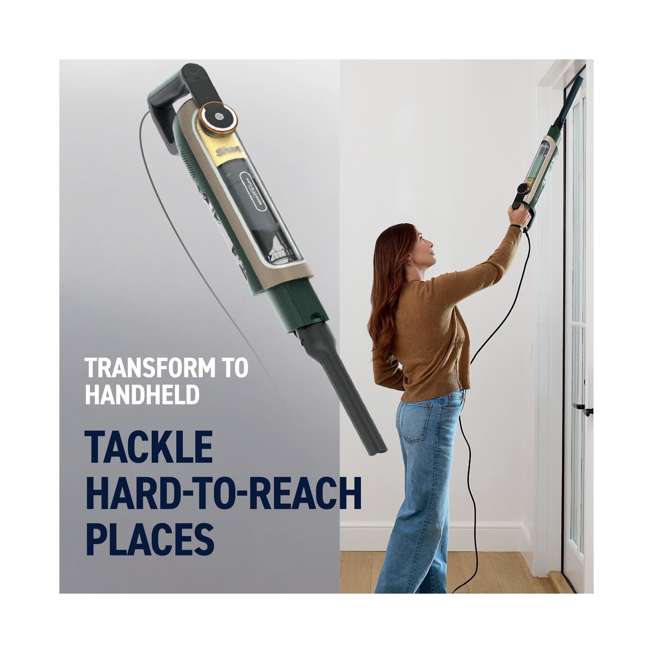 Shark PowerDetect Transformer PowerTrio System Upright Vacuum, Corded Stick Vacuum, Handheld Vacuum, with DuoClean Detect and Reveal, LX5000WM Dark Sage Green