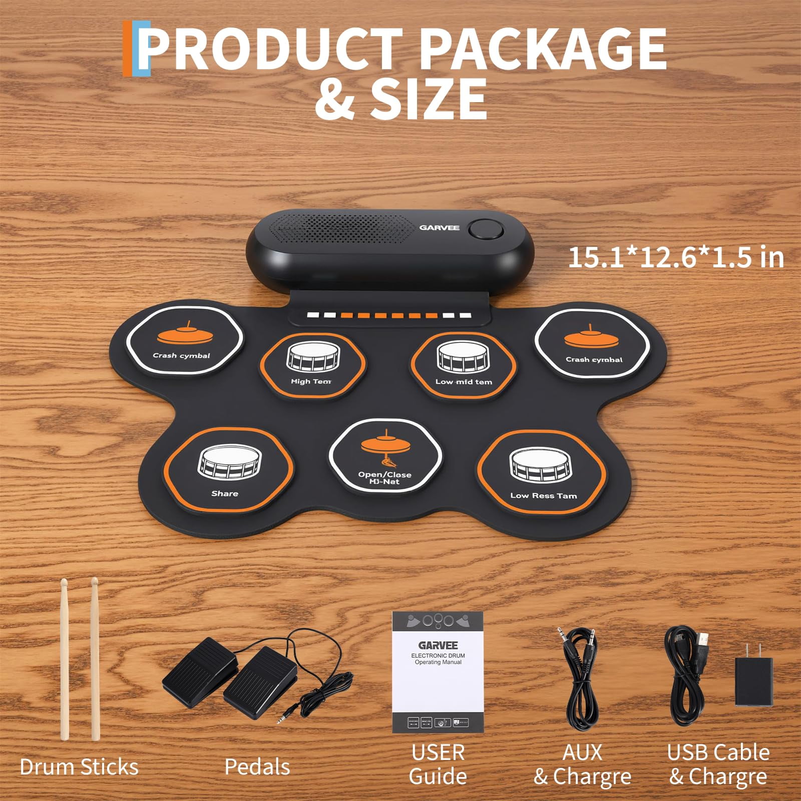 Electronic Drum Set with 9 Pads, Portable Roll-Up Drum Kit with Built-in Speaker, Headphone Jack, Pedals & Sticks, Recording Function, Best Holiday Gift For Music Lover