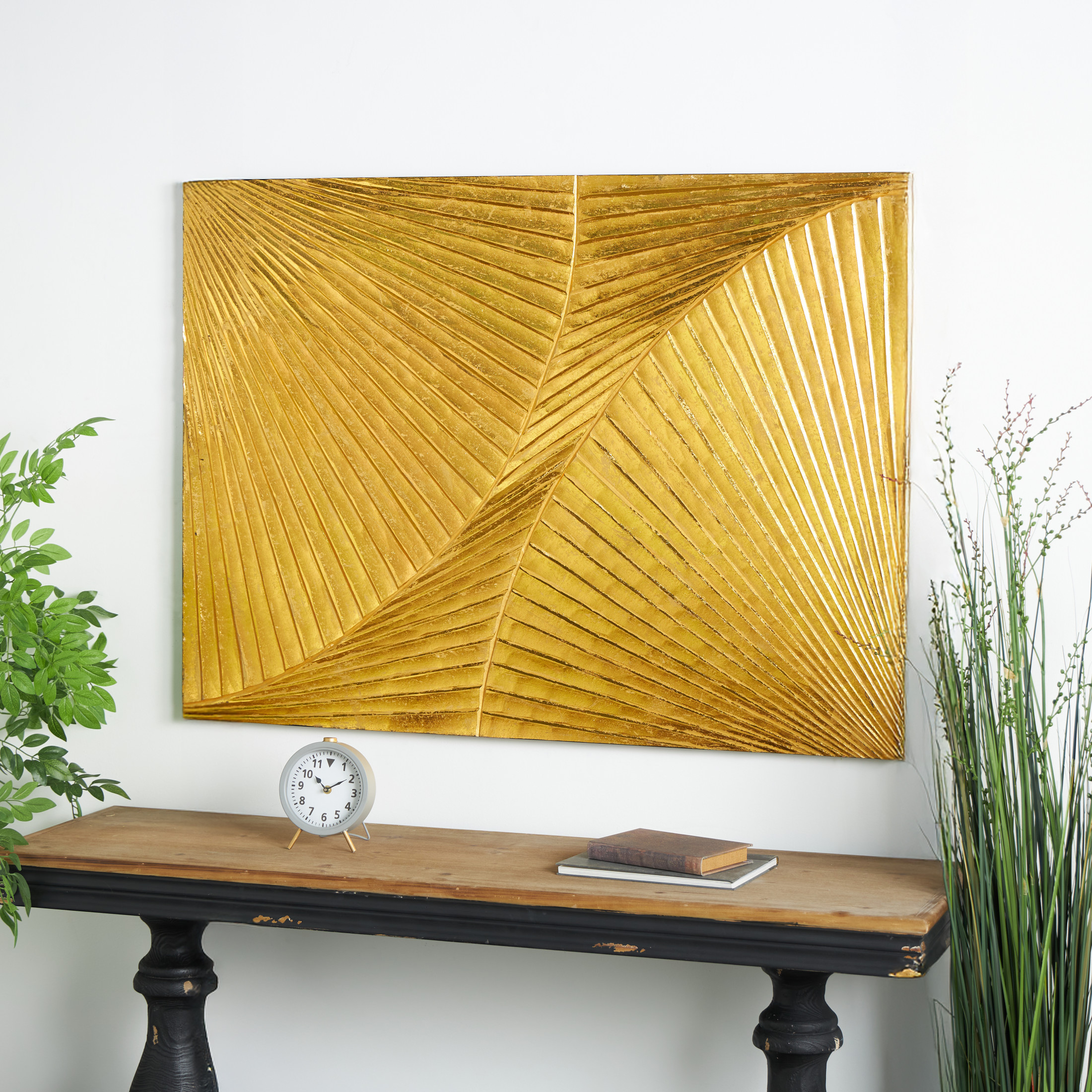 DecMode Gold Wood Carved Radial Geometric Wall Decor