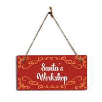 Santa's Workshop 5x10 Hanging Plus Wall or Door Sign | Christmas Festive Holiday Decoration