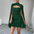 thumbnail image 2 of Yuanlong Womens Glitter Cape Dresses Semi Turtleneck Hollow-Out 1/4 Sleeve Dress For Valentine Glam Dates Fashionable Gown, 2 of 3