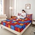 thumbnail image 4 of Castle Fairy Teens Vintage Colorful Checkered Bed Sheets,Geometric Grid King Sheets, 4 of 7