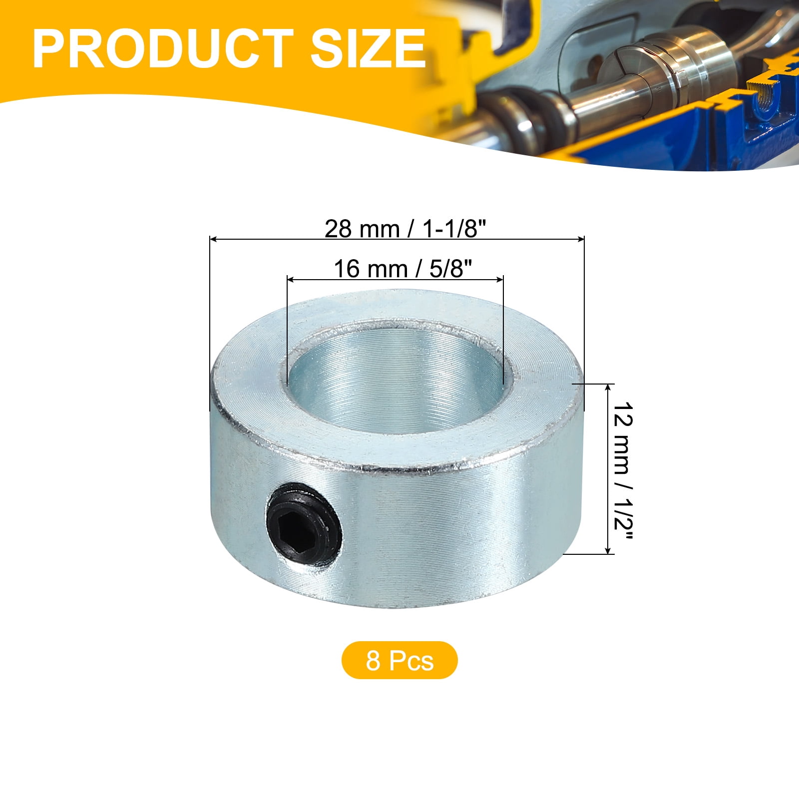 Uxcell Bore 5/16" Shaft Collar 5/8" OD 5/16" Width,Land Gear Stopper Wheel Collar with M4 Set Screw/Wrench,Silver 8Pcs