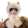 thumbnail image 1 of MIASHUI Hat for Women Winter Warm Thick Scarf Connected Two-Piece Set Ear Protection Hat Cold Protection Scarf Beige, 1 of 3