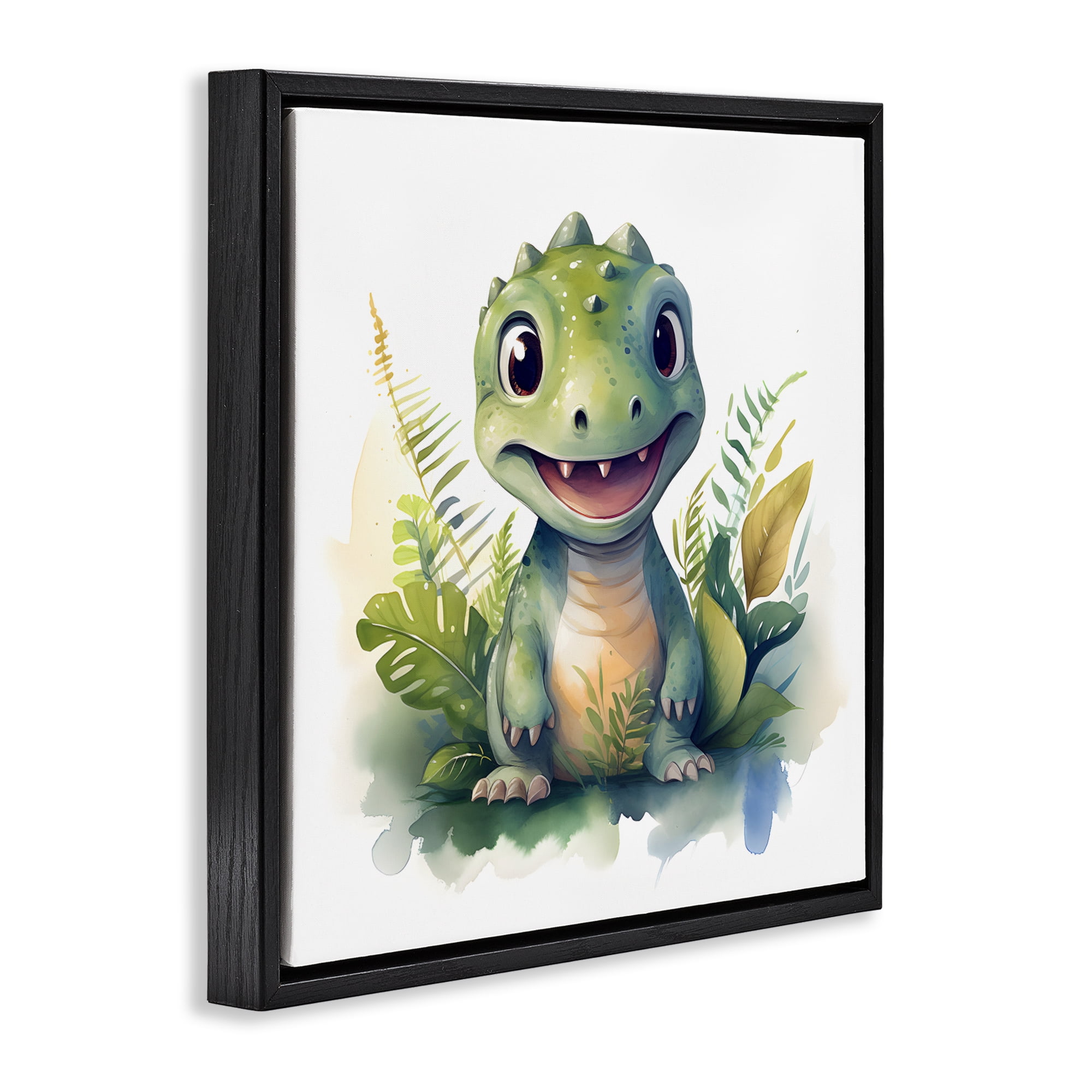 Stupell Industries Crafty Dino & Foliage Black Framed Floater Canvas Wall Art, design by Steve Hunziker