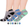 thumbnail image 2 of Go2 Compression Running Socks 3Pack | Athletic Low Cut Show Ankle Unisex Socks | Heel Foot Pain Relief | Arch Support, Anti-Blisters | Silver Dry-Stat (3PK GryBlackBlueGreen, S), 2 of 6