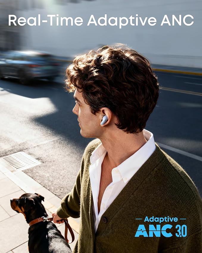 Soundcore by Anker Liberty Buds, Semi-in-Ear Earbuds, with Real-Time Adaptive ANC, Spatial Audio, 30H Playtime, Fast Charging, Translation, Wireless Bluetooth Headphones