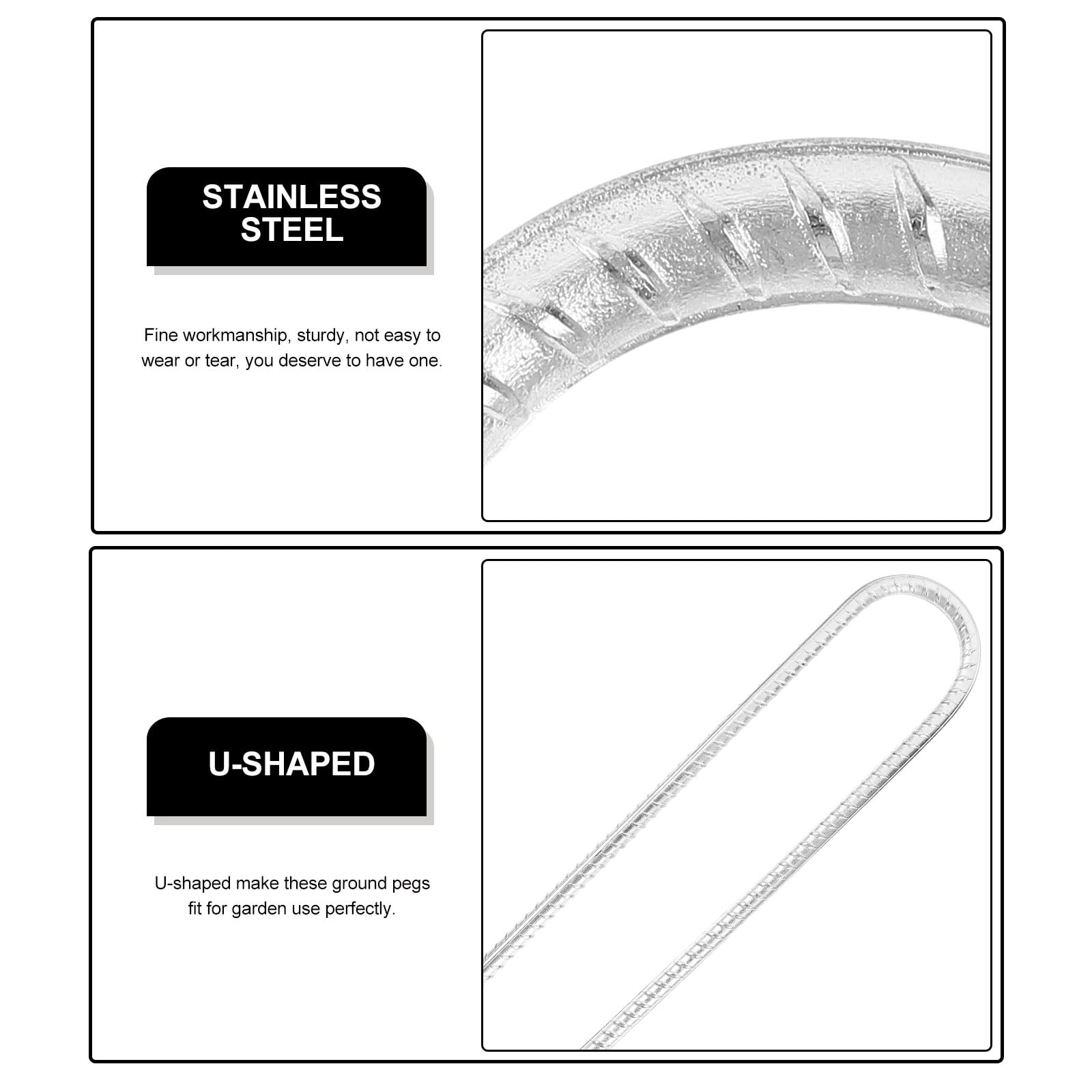 AURARMLET Steel U-Shaped Stakes Plated Silver for Gardening and Tent Pegs 8Pcs