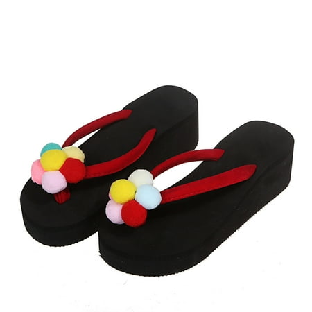

Cathalem Womens Slippers Booties Women s Fashionable Sunflower Casual Outwear Thick Bottom Beach Wedge Slippers for Women Red 7