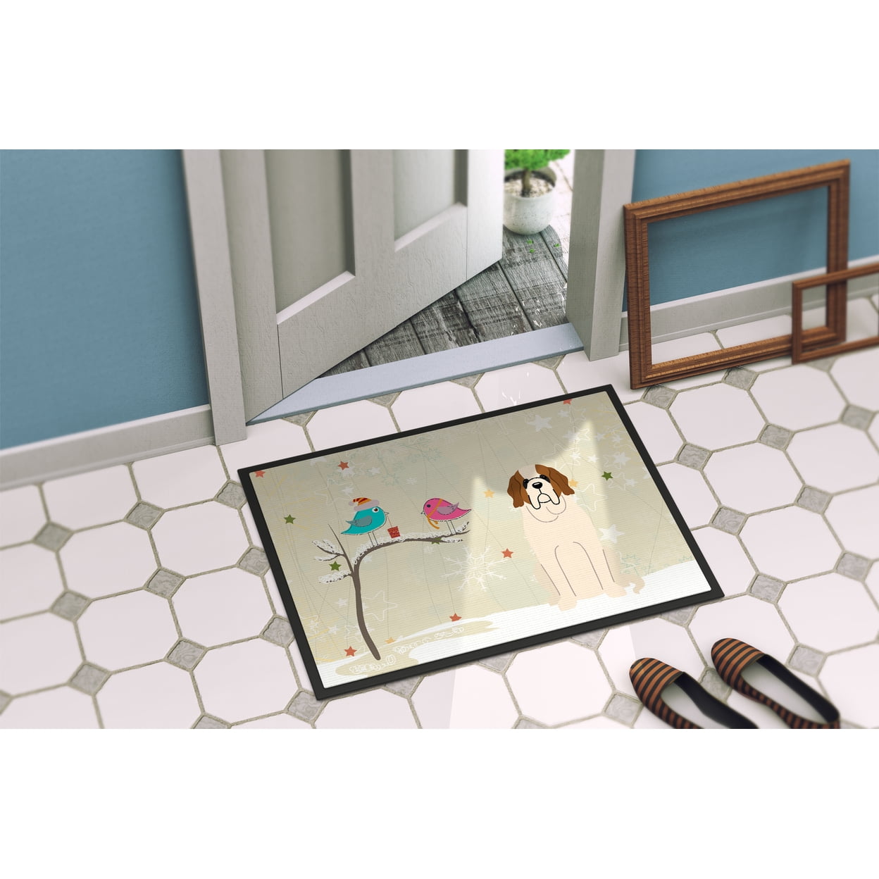 Christmas Presents between Friends Saint Bernard Door Mat