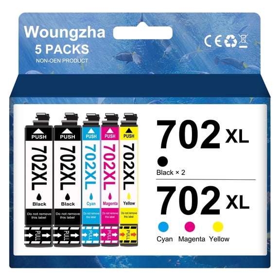702 Ink Cartridges for Epson Ink 702XL 702XL T702XL T702 Ink Cartridge Combo Pack for Workforce Pro WF-3720 WF-3733 WF-3730 Printer (Black, Cyan, Magenta, Yellow 5 Pack)