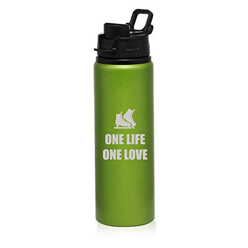 25 oz Aluminum Sports Water Travel Bottle One Life Ice Skating (Green) by