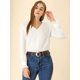 thumbnail image 2 of Allegra K Top de manga larga transparente con cuello en V y panel de encaje para mujer blanco XL Unique Bargains Blusa, 2 of 6