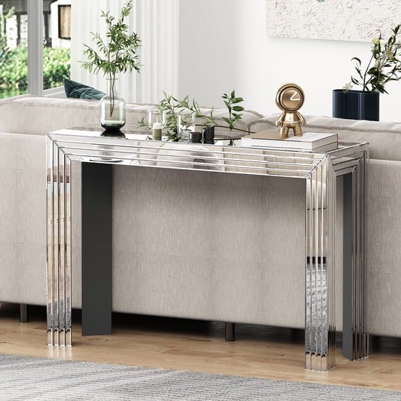 SHYFOY 47.2" Mirrored Glass Console Table, Modern Silver Entryway Table for Behind Sofa, Couch, Hallway & Living Room Decor
