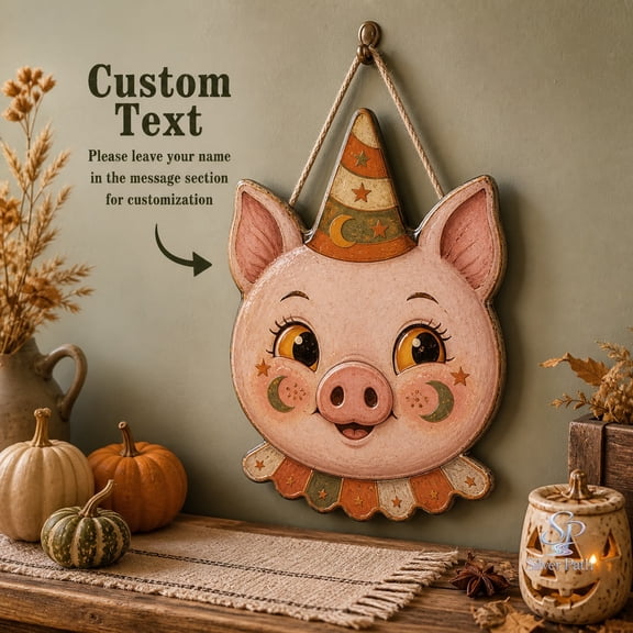 Wooden Door Hanger Halloween Pig Party Hat Wood Front Door Decor for Halloween Hosts