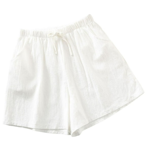 Dsseng Women High Waist Cotton and Linen Shorts Pants with Pockets for women, Casual Beach Shorts, Women’s Elastic Waist Drawstring Wide Leg Summer high waisted shorts for Women