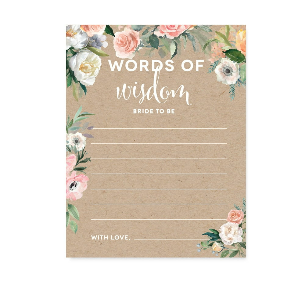 Peach Coral Kraft Brown Rustic Floral Garden Party Wedding, Blank Words